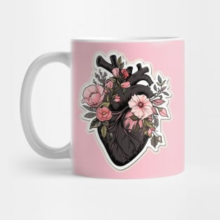 Black Goth Floral Anatomical Heart Mug